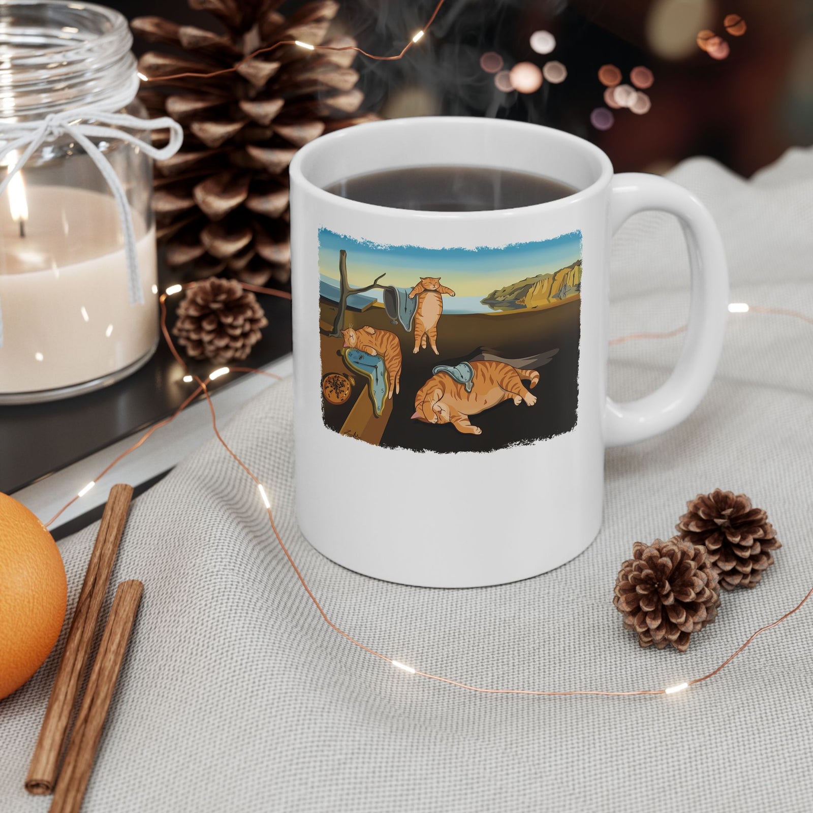 The Purrsistence of Memory Ceramic Mug — Surreal Cat Art Mug