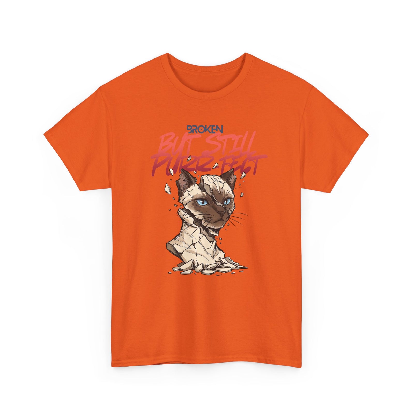 Funny Cat T-Shirt — "Broken But Still Purr-fect"