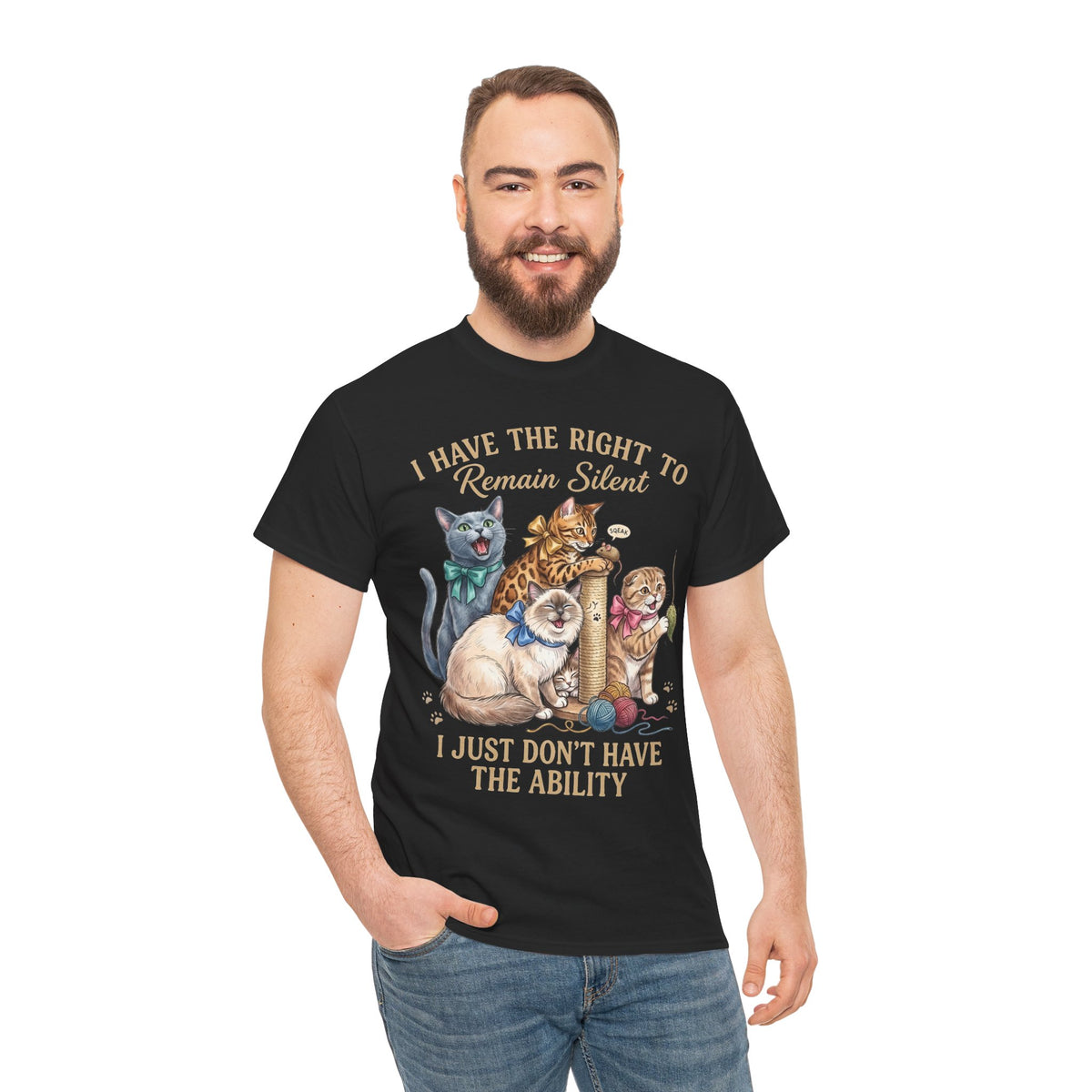 Cat Graphic Tee — "I Have the Right to Remain Silent, I Just Don't Have the Ability"