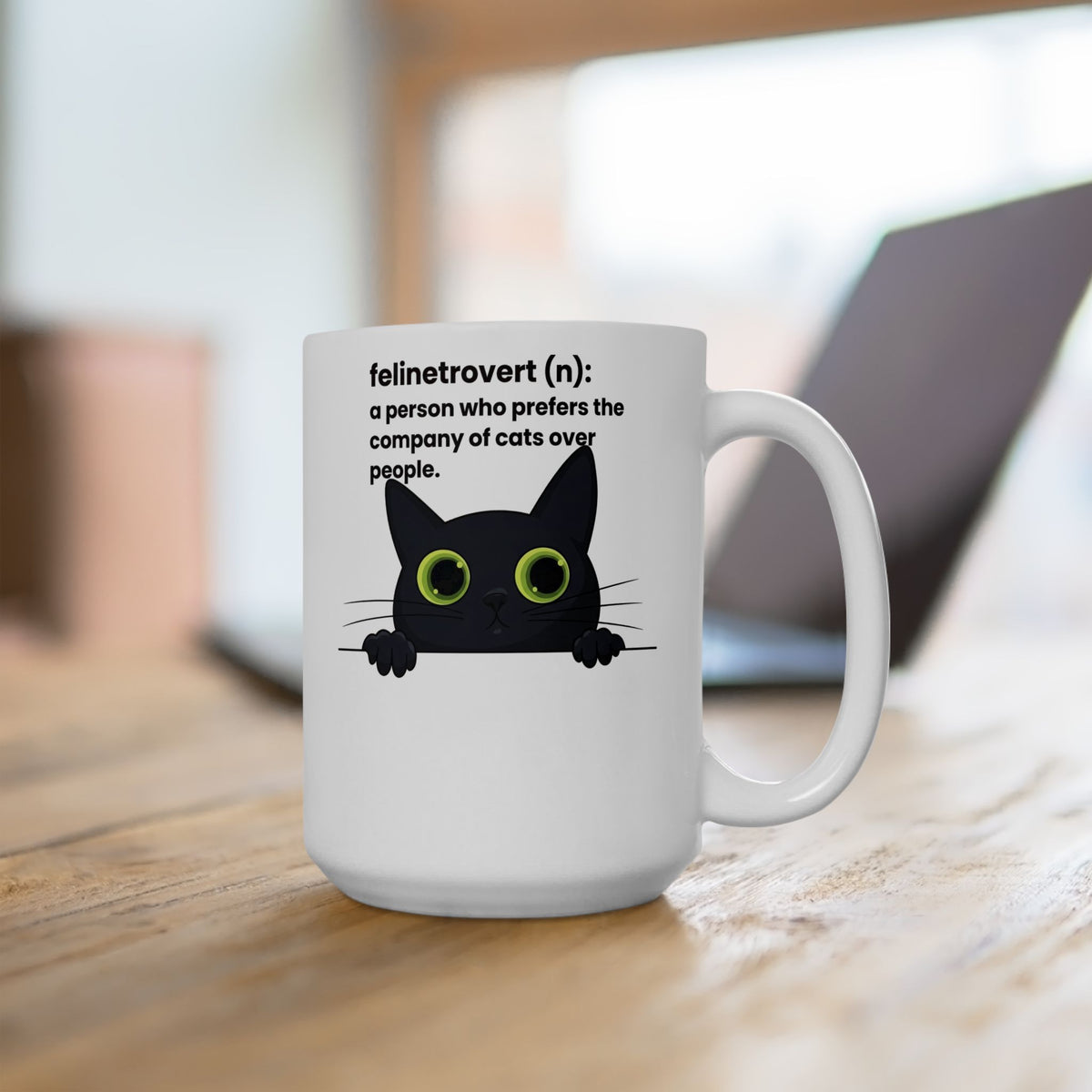 Feline-trovert Cat Lover Ceramic Mug – "felinetrovert (n): a person who prefers the company of cats over people"