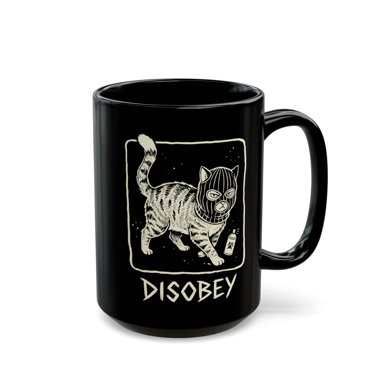 Cat Disobey Black Mug — Funny Rebellious Cat Mug for Cat Lovers
