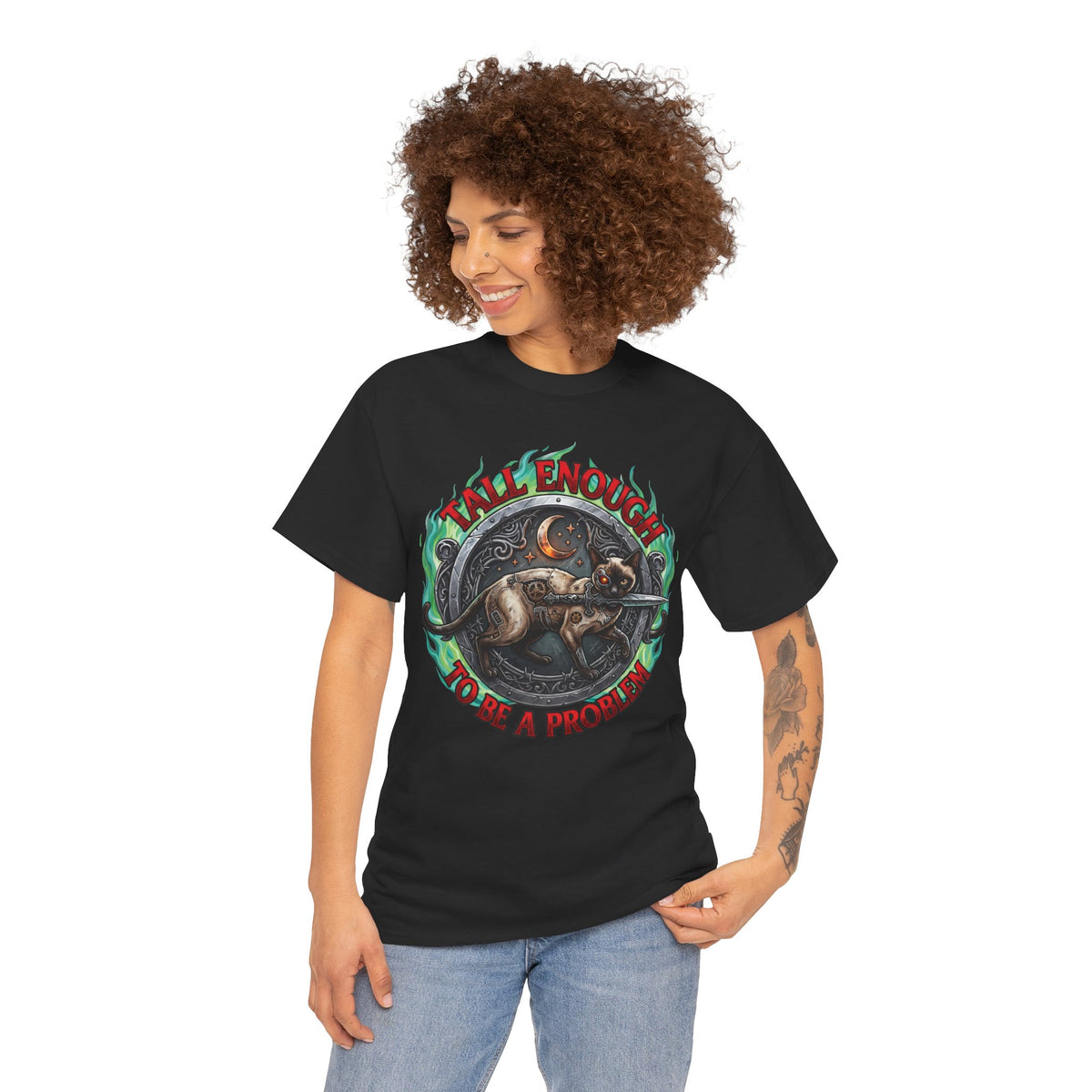 Tall Enough To Be A Problem Steampunk Cyber Cat Shirt — Gothic Dagger T-Shirt
