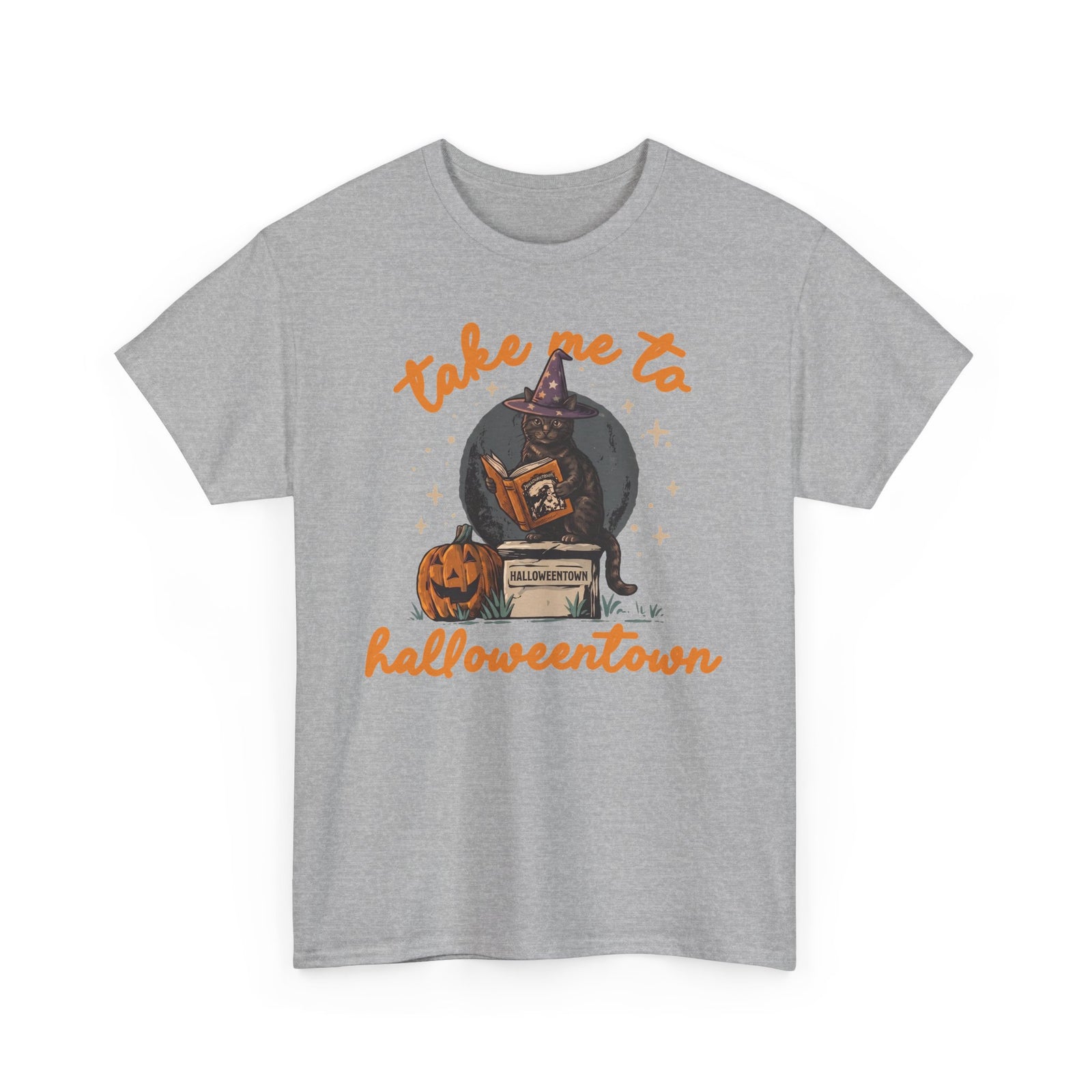 Take Me To Halloweentown Black Cat T-Shirt — Witchy Spellbook Kitten Tee