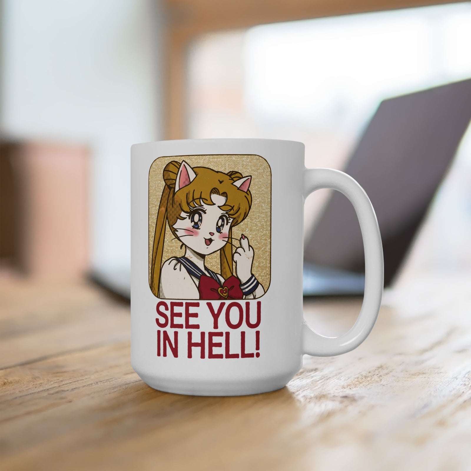 See You In Hell Anime Cat Ceramic Mug — Cute Magical Girl Parody Graphic
