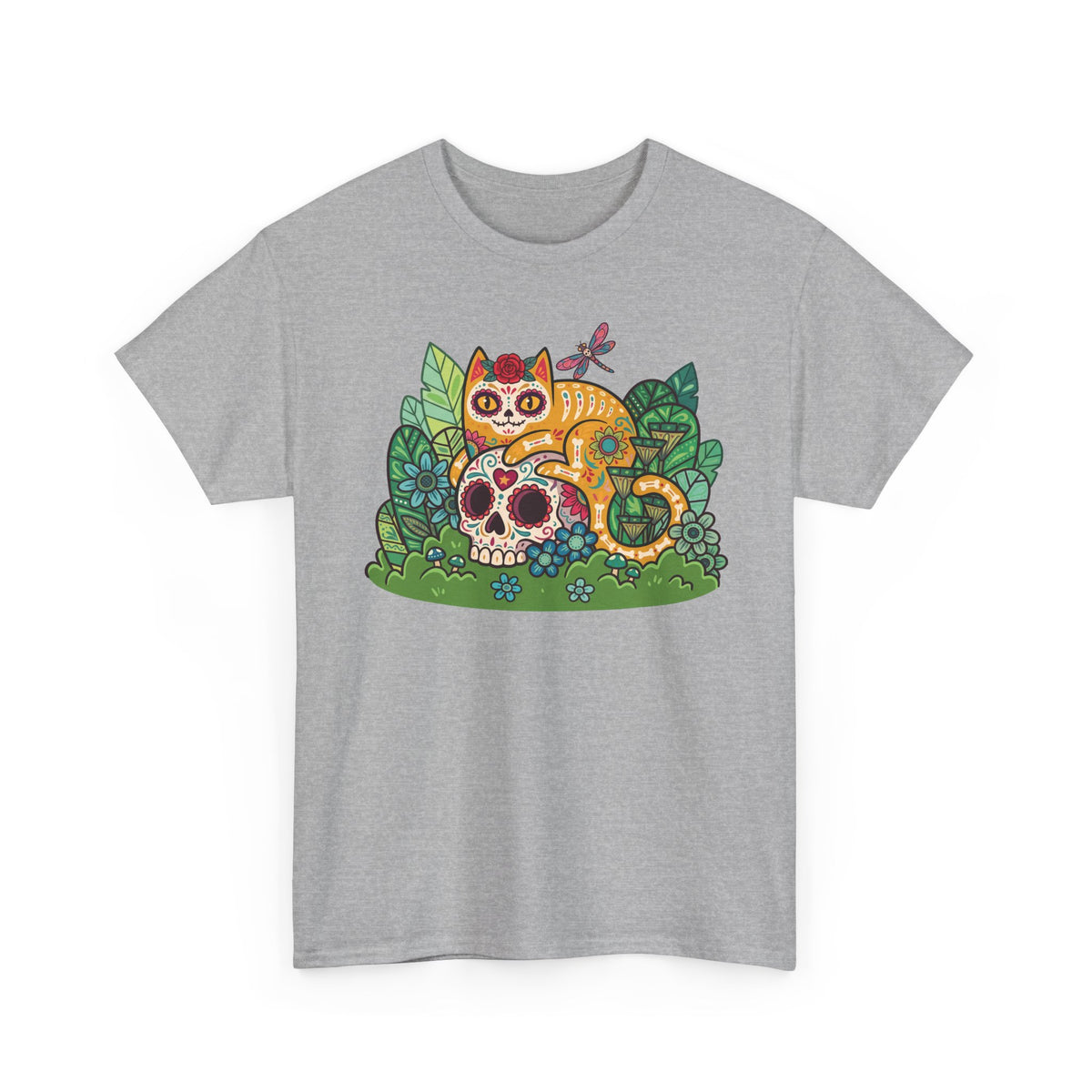 Sugar Skull Cat T-Shirt — Day of the Dead Calavera Feline Tee