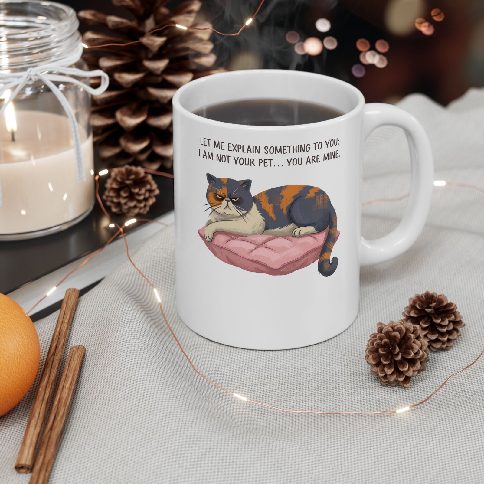 You Are Mine Cat Ceramic Mug — Grumpy Exotic Shorthair Calico Graphic Mug