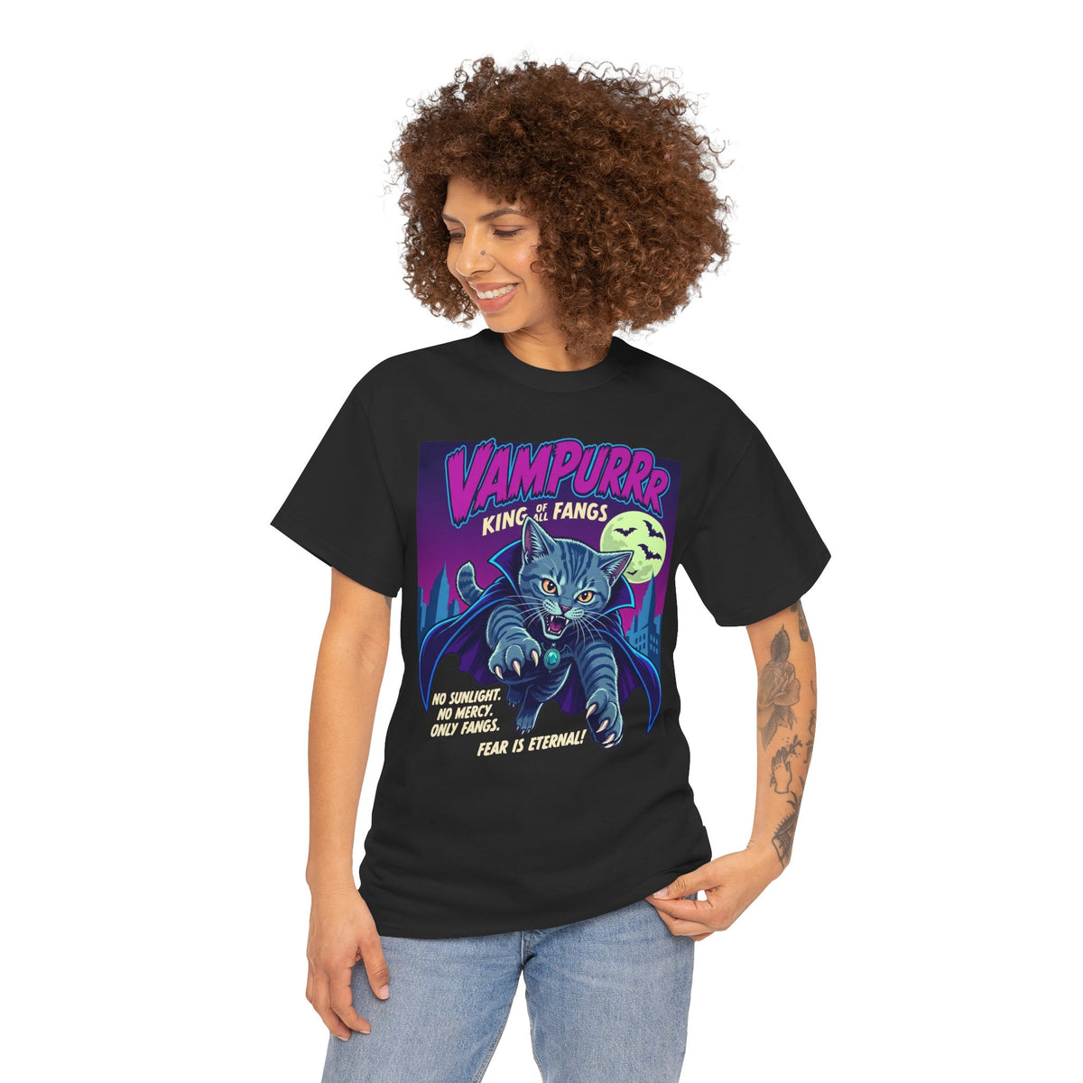 Vampurrr King of Fangs Cat T-Shirt — Retro Vampire Cat Graphic Tee