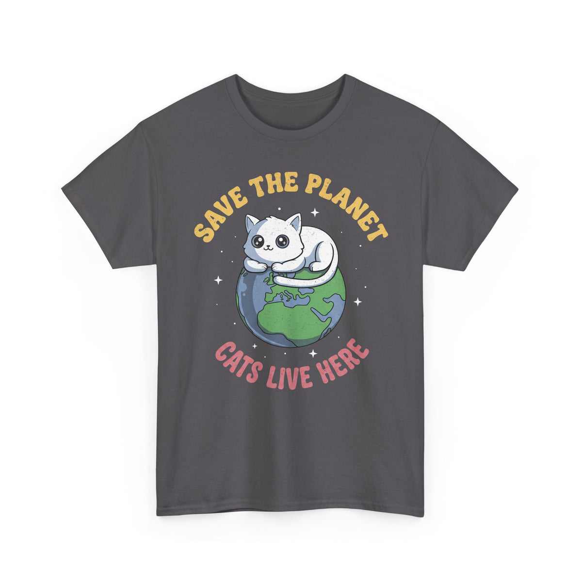Save The Planet Cats Live Here T-Shirt — Cute White Cat Earth Tee