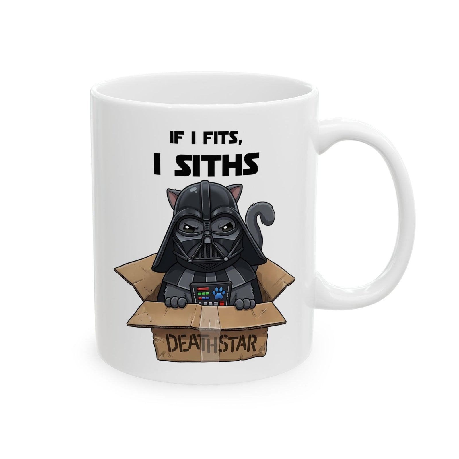 Space Villain Kitten Retro Galaxy Cat Ceramic Mug Funny Cat in Box Graphic Mug