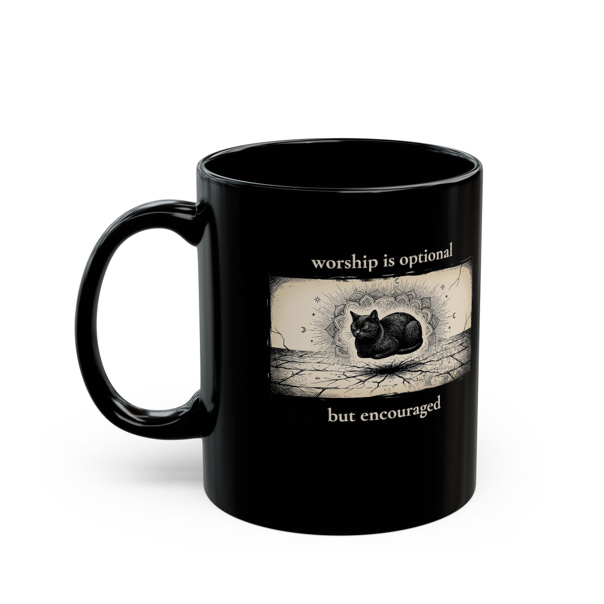 Worship Is Optional But Encouraged Cat Black Mug