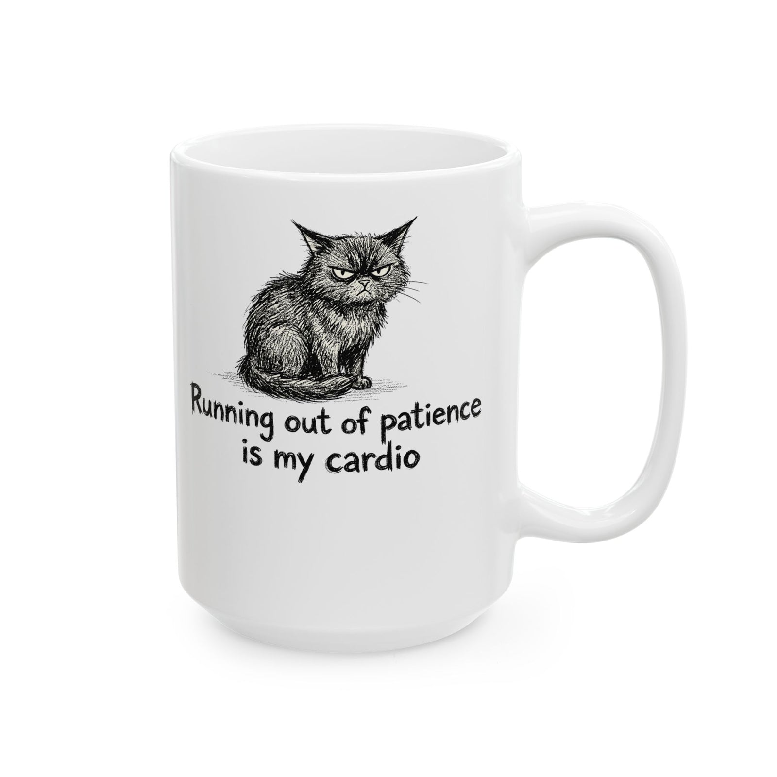 Running Out Of Patience Is My Cardio Cat Ceramic Mug