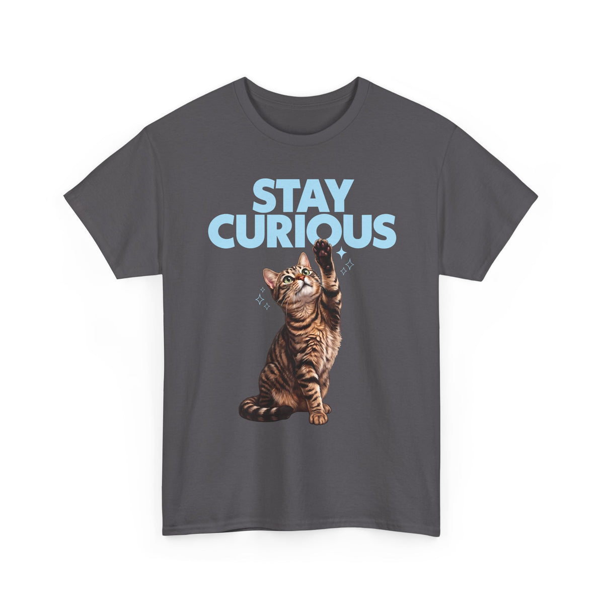 Stay Curious Tabby Cat T-Shirt — Cute Reaching Feline Graphic Tee