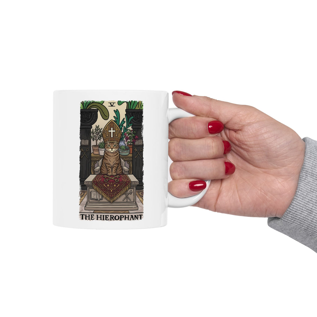 The Hierophant Cat Ceramic Mug — Mystical Tarot-Inspired Mug