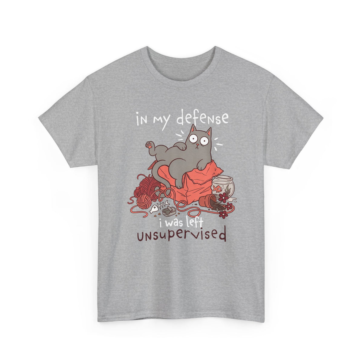 Cute Messy Cat T-Shirt — "In My Defense, I Was Left Unsupervised" Cat Tee