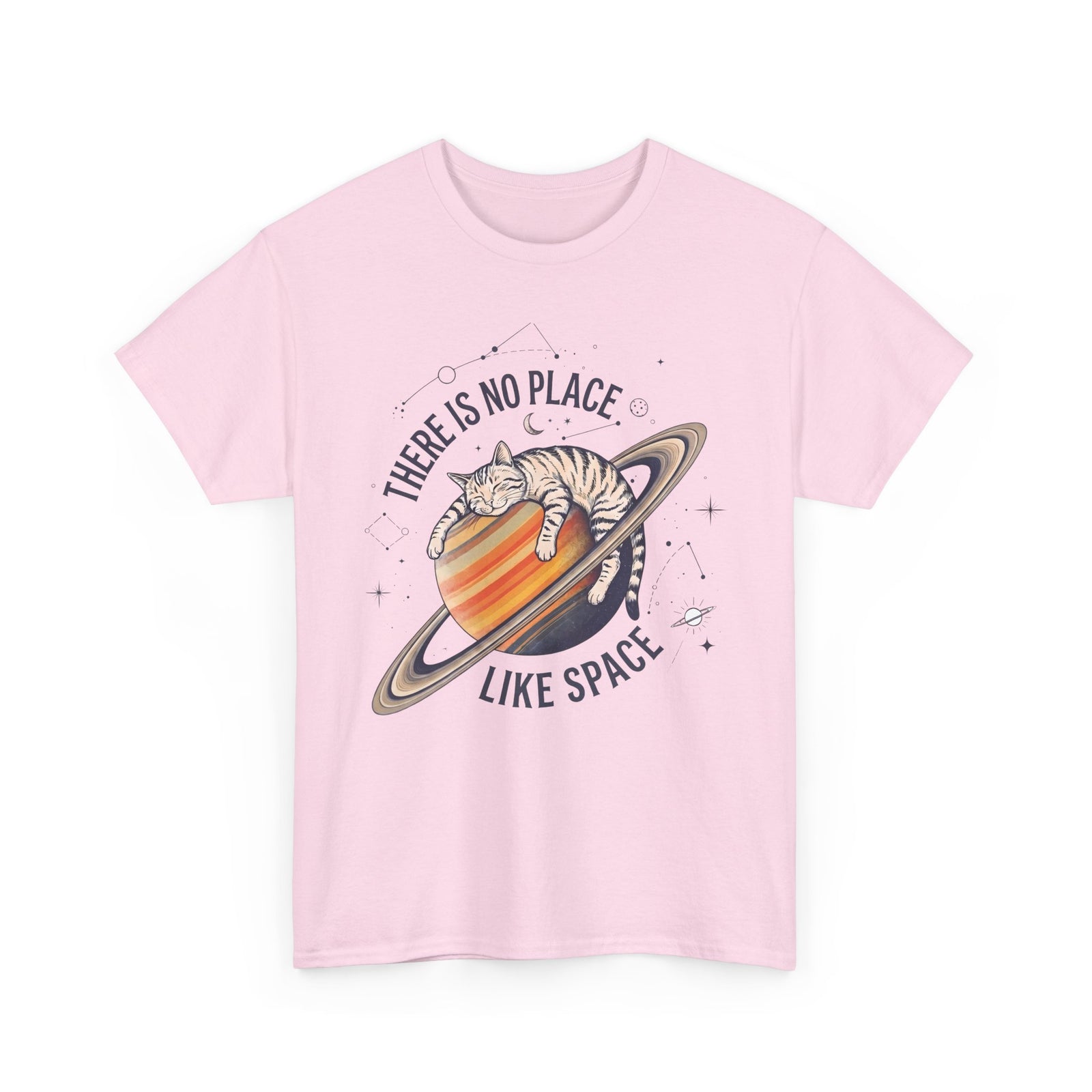 There Is No Place Like Space T-Shirt — Funny Sleeping Cat Saturn Tee