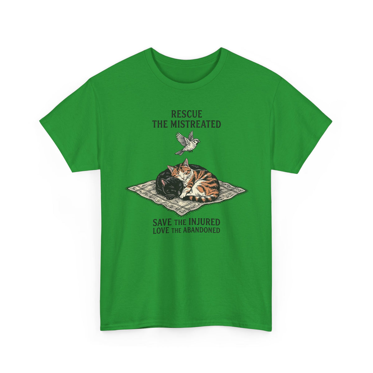 Cat Lover T-Shirt — "Rescue the Mistreated, Save the Injured, Love the Abandoned" Rescue Cat Tee