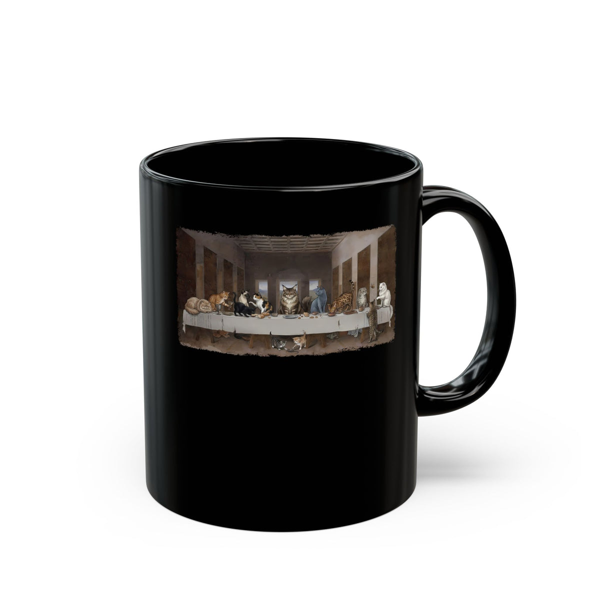 The Cat Supper Black Mug