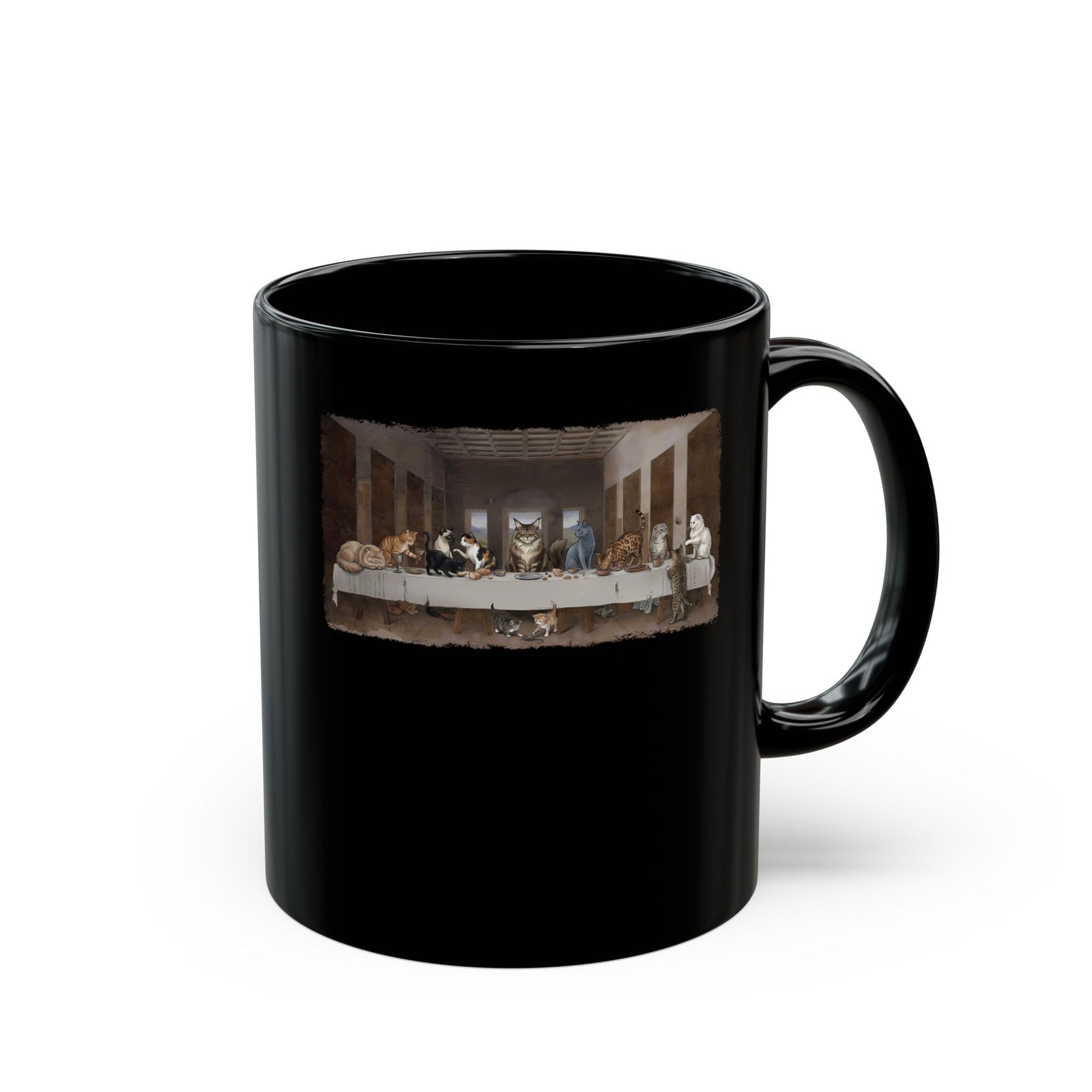 The Cat Supper Black Mug