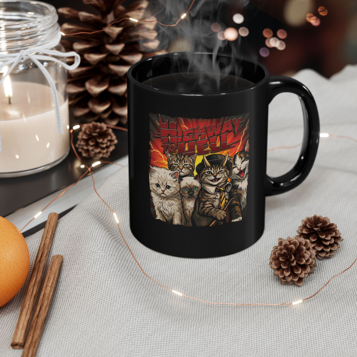 "Highway to Hell" Hard Rock Cats Parody Black Mug