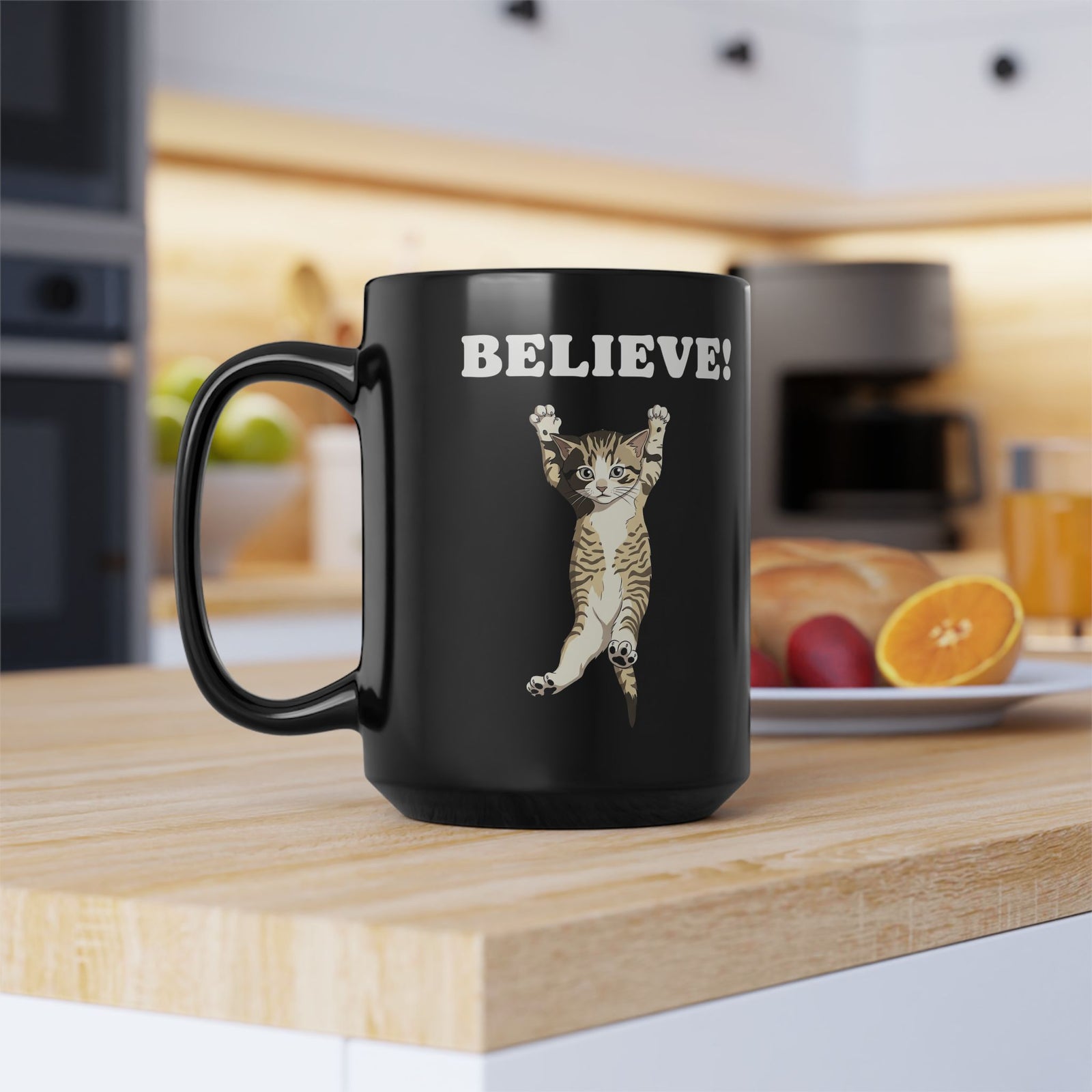Believe! Cat Mug — Cute Motivational Kitten Black Mug