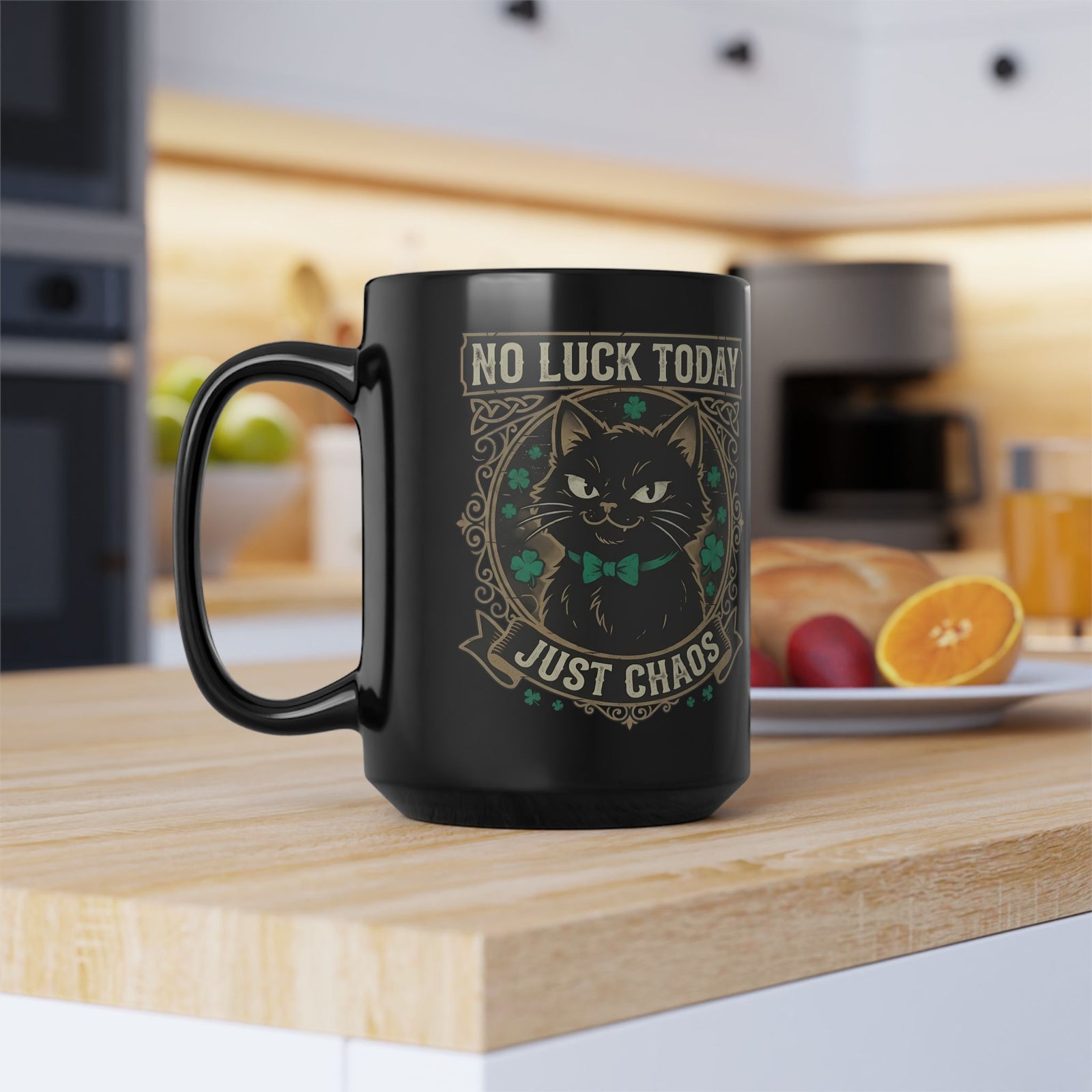 No Luck Today, Just Chaos — Black Cat Black Mug