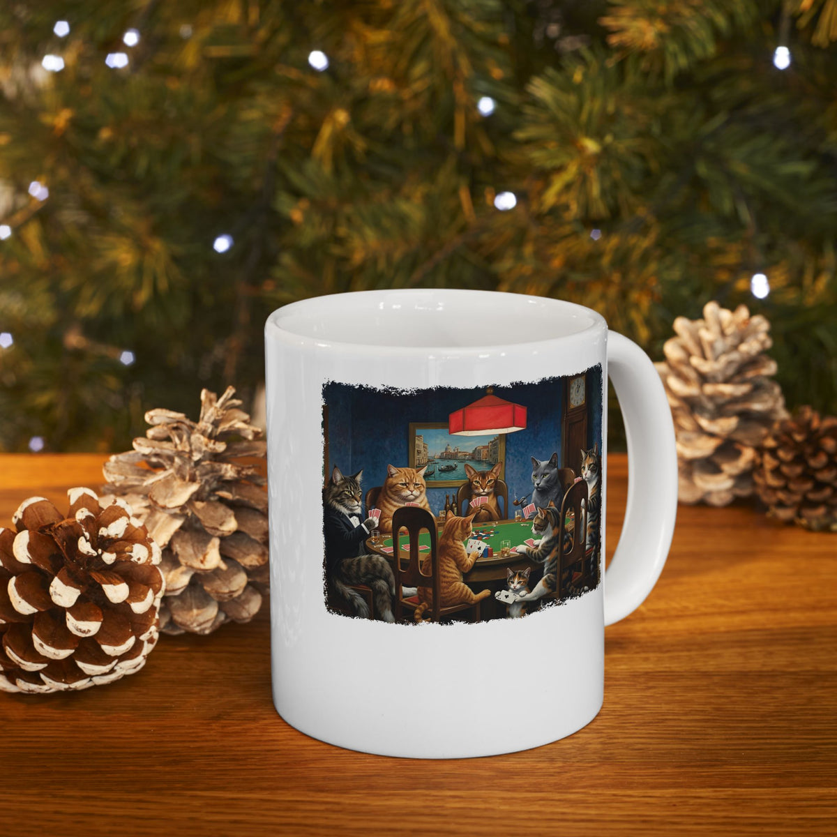 Cats Playing Poker Ceramic Mug — Funny Poker Cat Art Mug