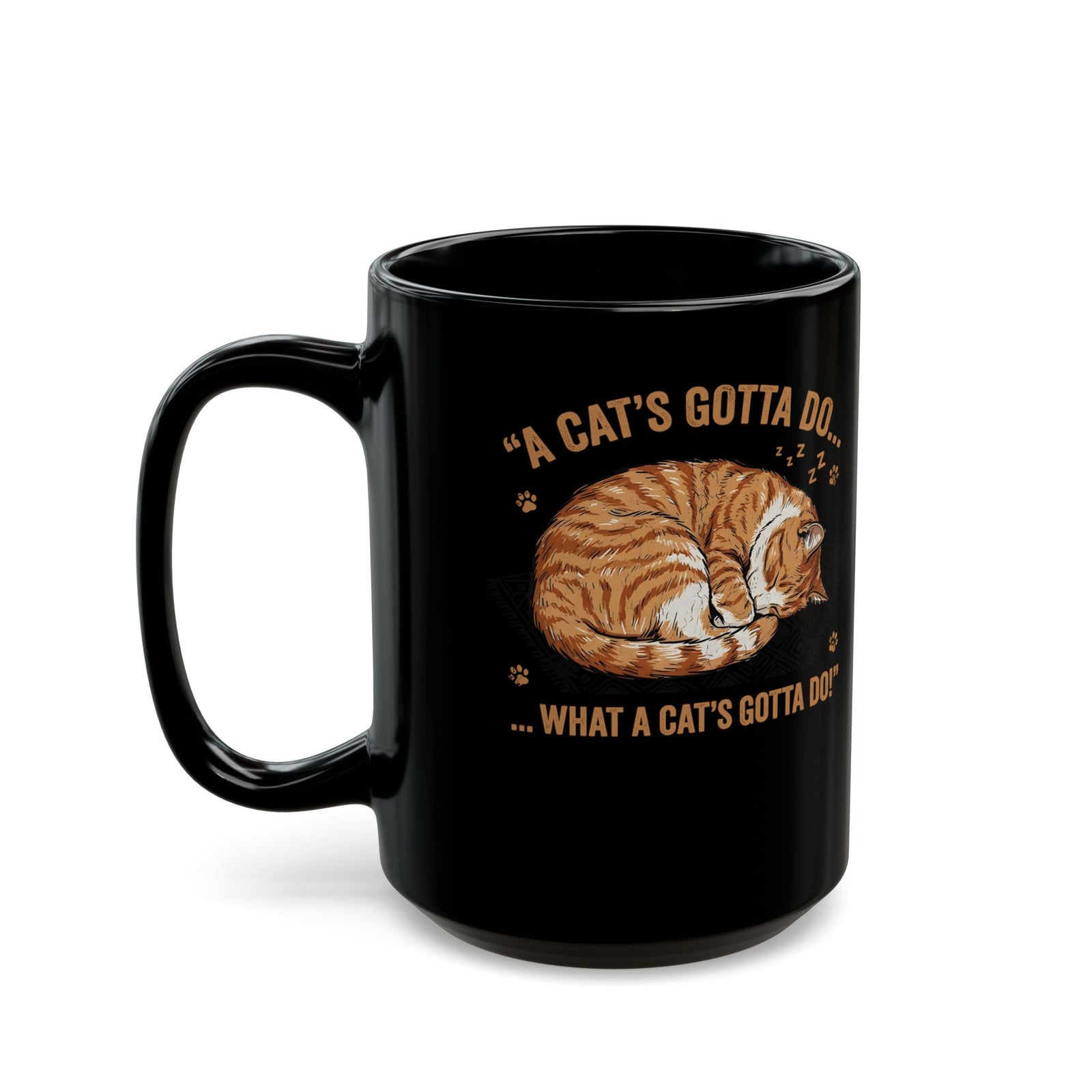 Cat Lover Black Mug — Sleeping Cat Graphic Mug