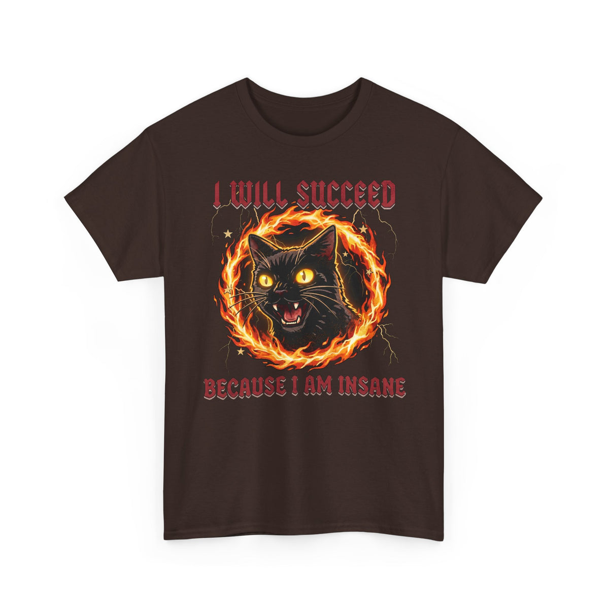 I Will Succeed Because I Am Insane T-Shirt — Heavy Metal Black Cat Graphic Tee