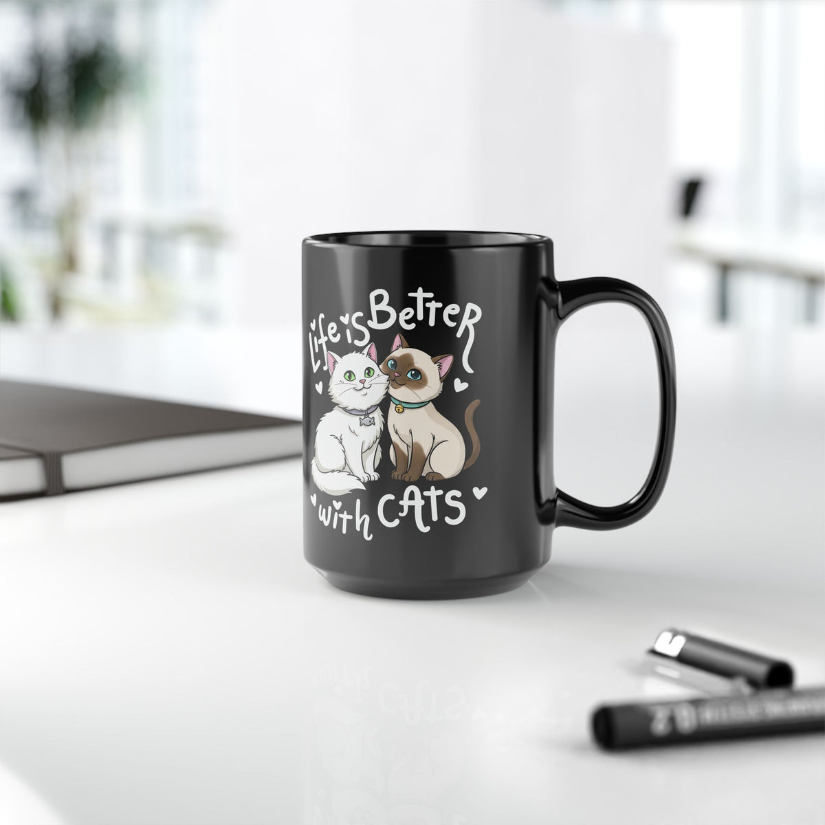 Life is Better with Cats Black Mug - Cute Cat Lover Gift Mug