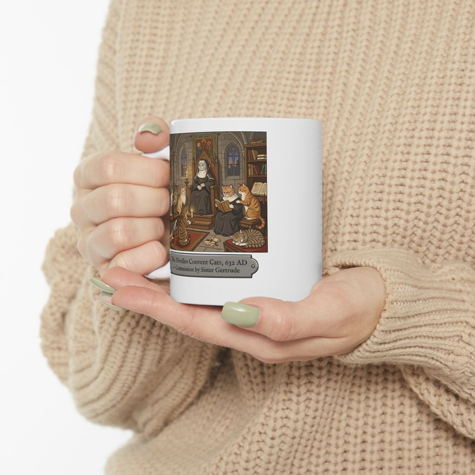 Nivelles Convent Cats Ceramic Mug — Vintage-Inspired Cat Illustration Mug