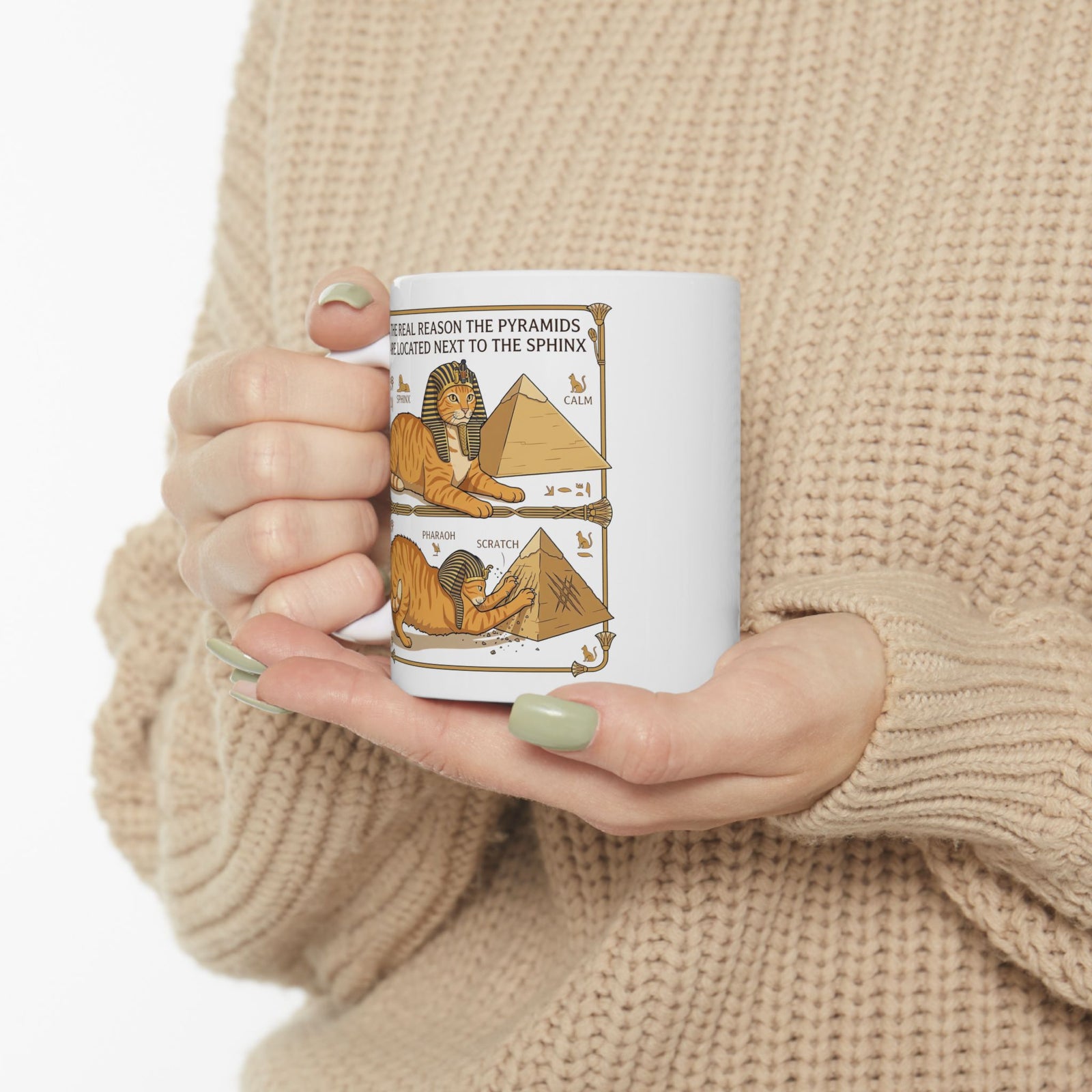 Funny Cat Pyramids Sphinx Ceramic Mug Ancient Egypt Scratching Design