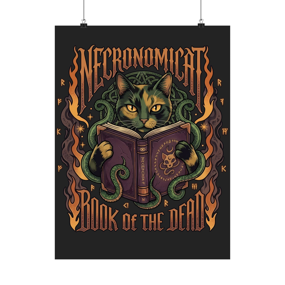 Necronomicat Occult Cat Poster — Dark Mystic Graphic Poster