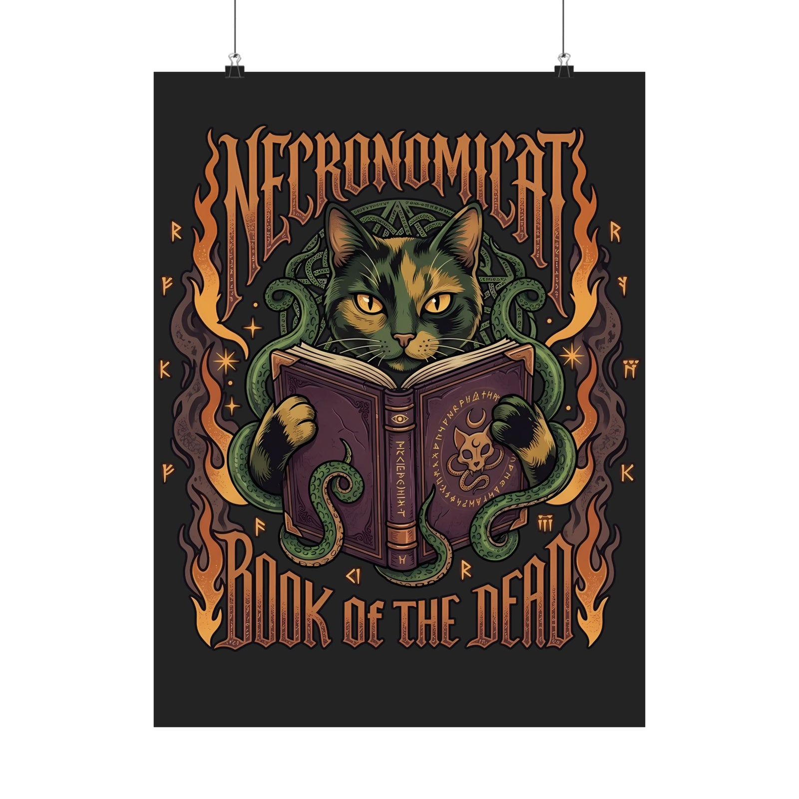 Necronomicat Occult Cat Poster — Dark Mystic Graphic Poster