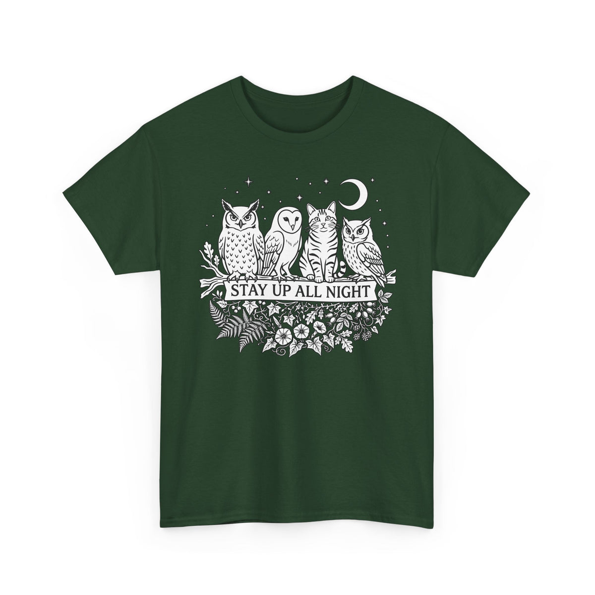 Cat Stays Up All Night T-Shirt — Cute Night Owl Cat Tee
