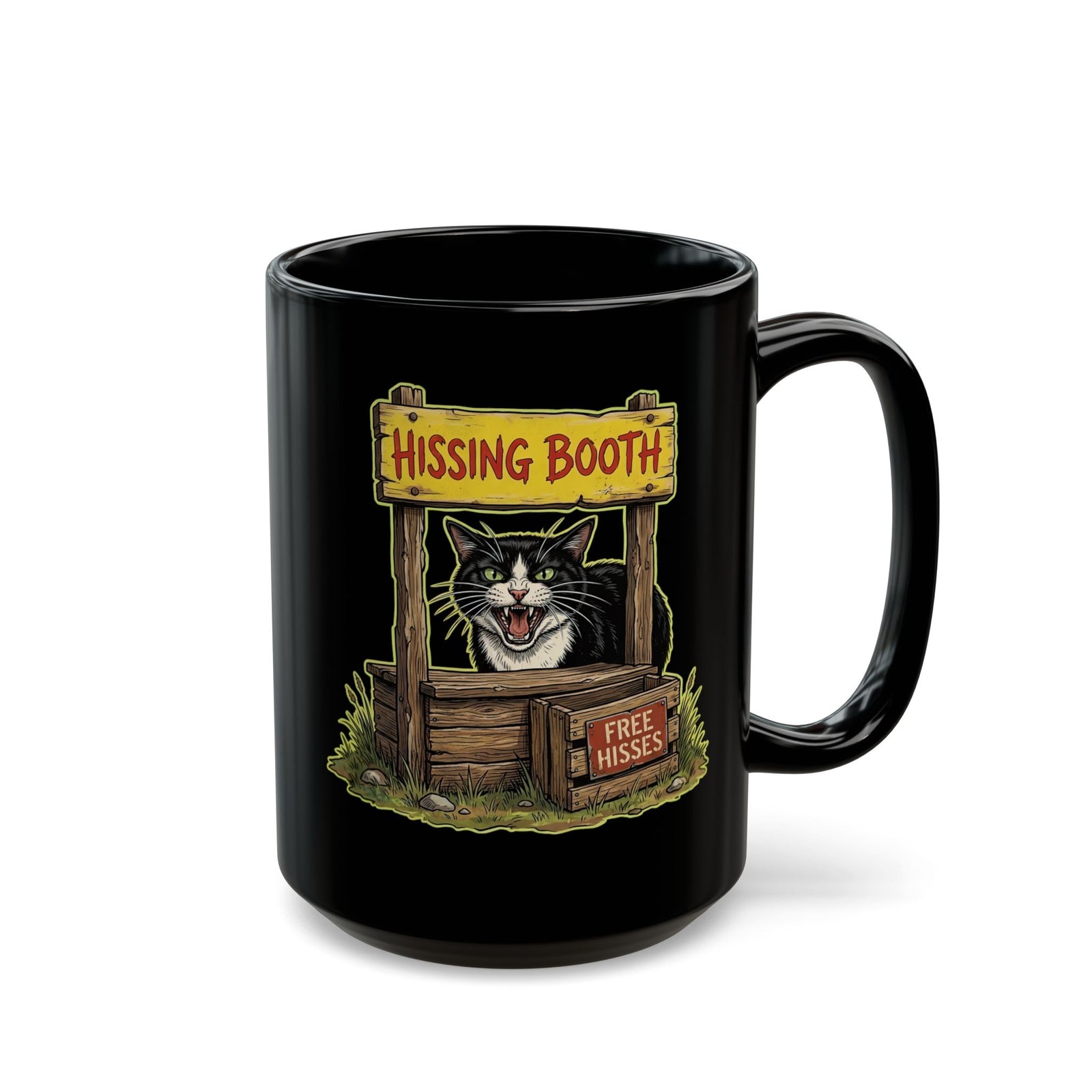 Hissing Booth Cat Black Mug