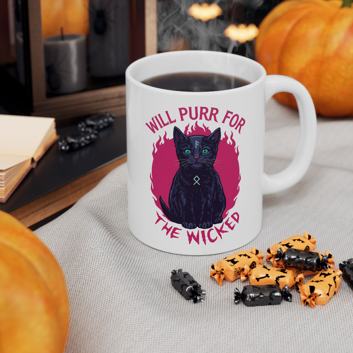 Will Purr For the Wicked Black Cat Ceramic Mug