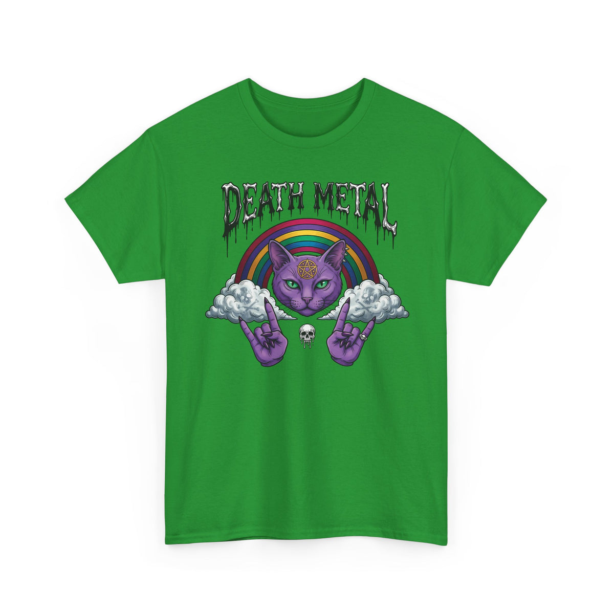 Death Metal Cat T-Shirt — Gothic Black Cat Tee for Metal Fans