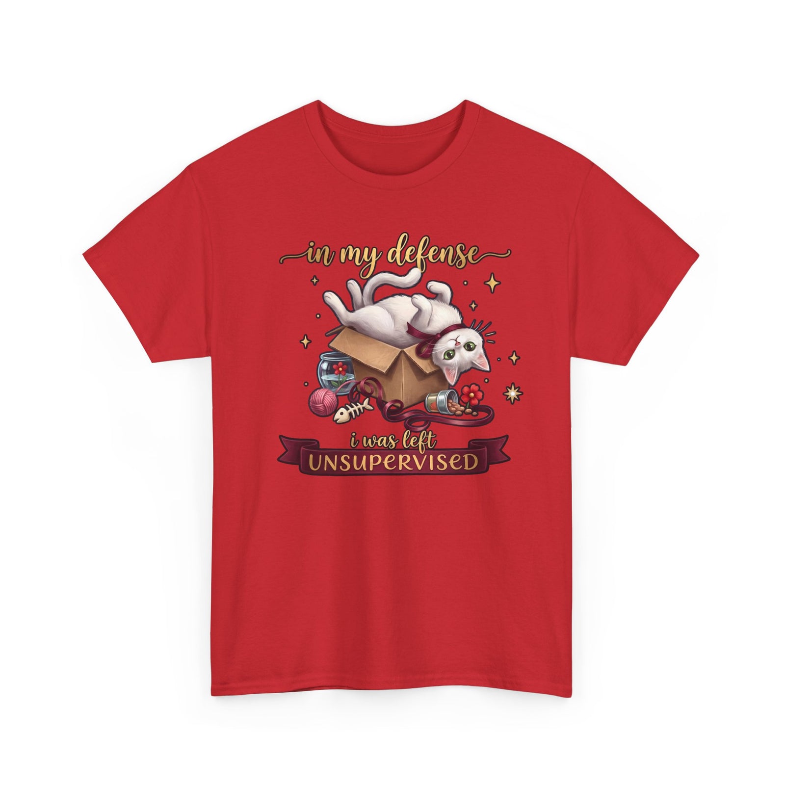 In My Defense I Was Left Unsupervised T-Shirt — Funny Cute White Cat Tee
