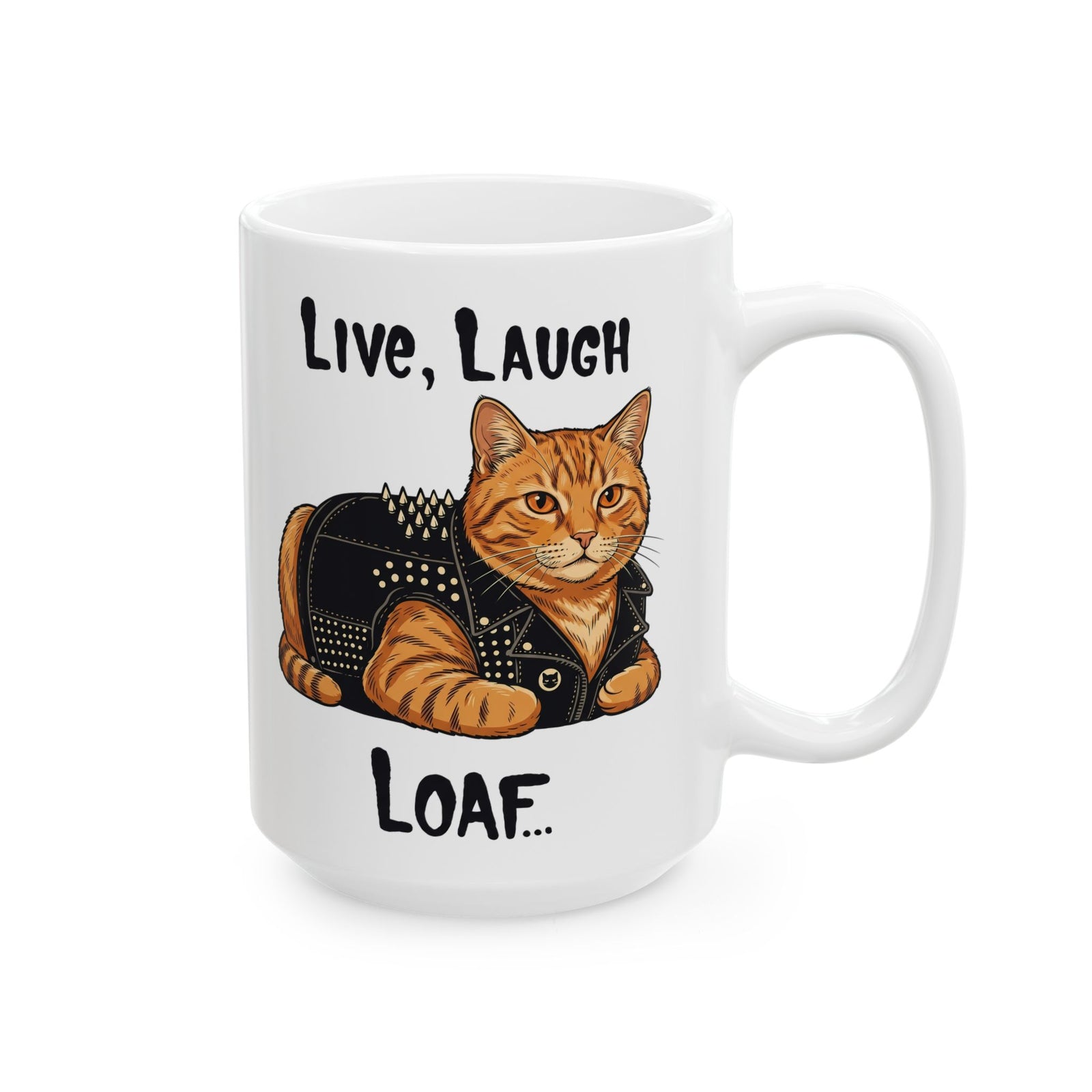 "Live, Laugh, Loaf" Punk Rock Orange Cat Ceramic Mug