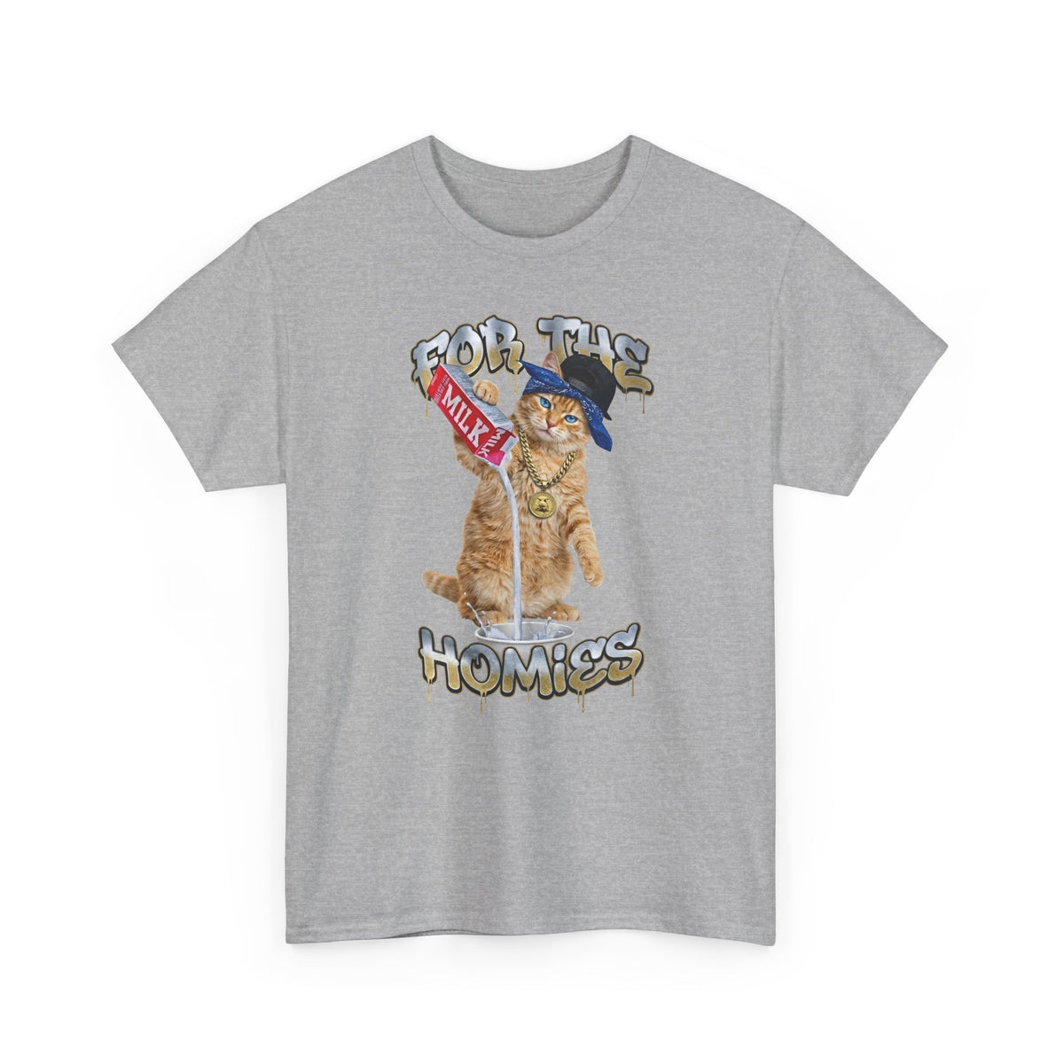For The Homies Cat T-Shirt Funny Gangster Cat Graphic Tee, Milk Pouring Cat Shirt, Street Style Cat Lover Gift, Unisex Cotton T-Shirt
