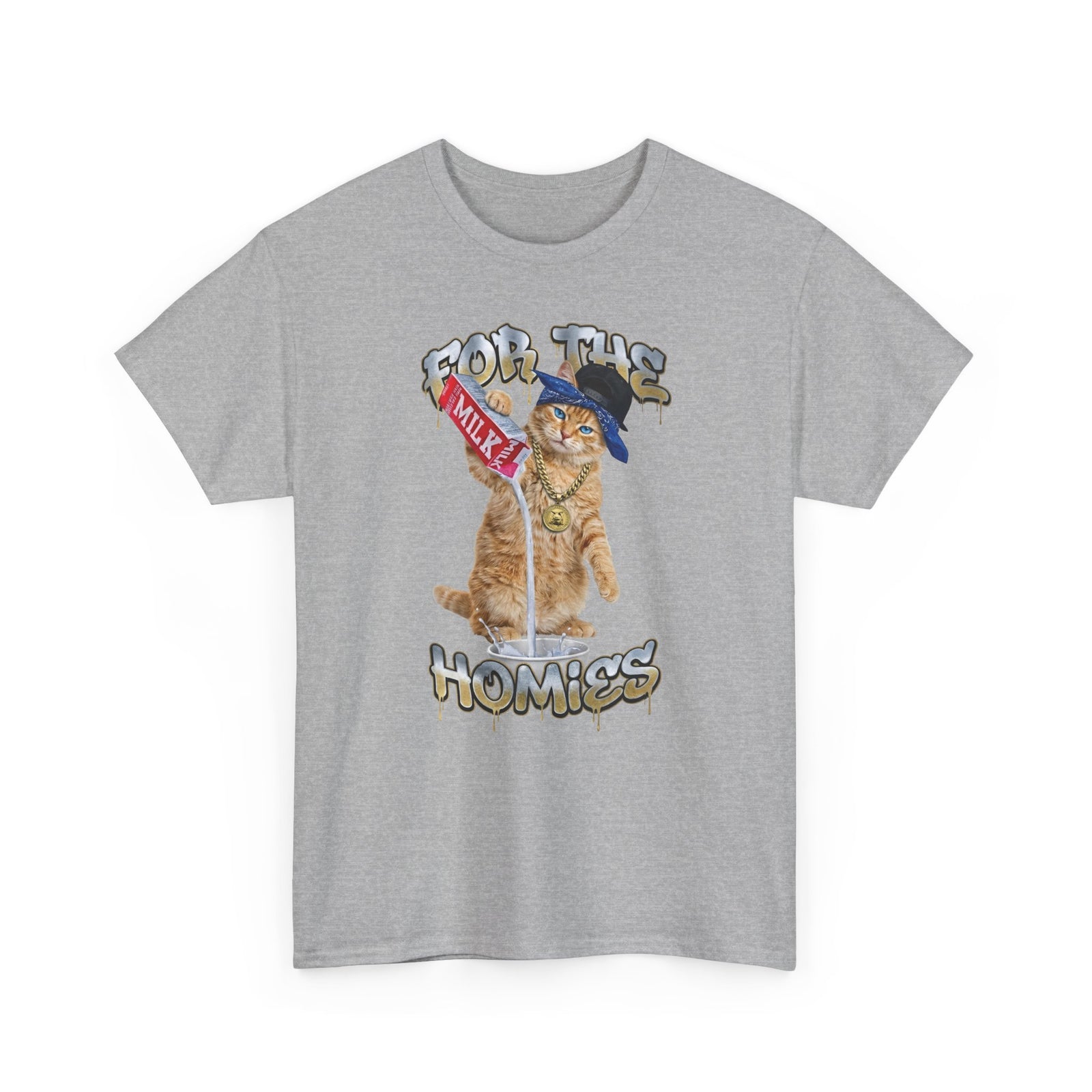 For The Homies Cat T-Shirt Funny Gangster Cat Graphic Tee, Milk Pouring Cat Shirt, Street Style Cat Lover Gift, Unisex Cotton T-Shirt
