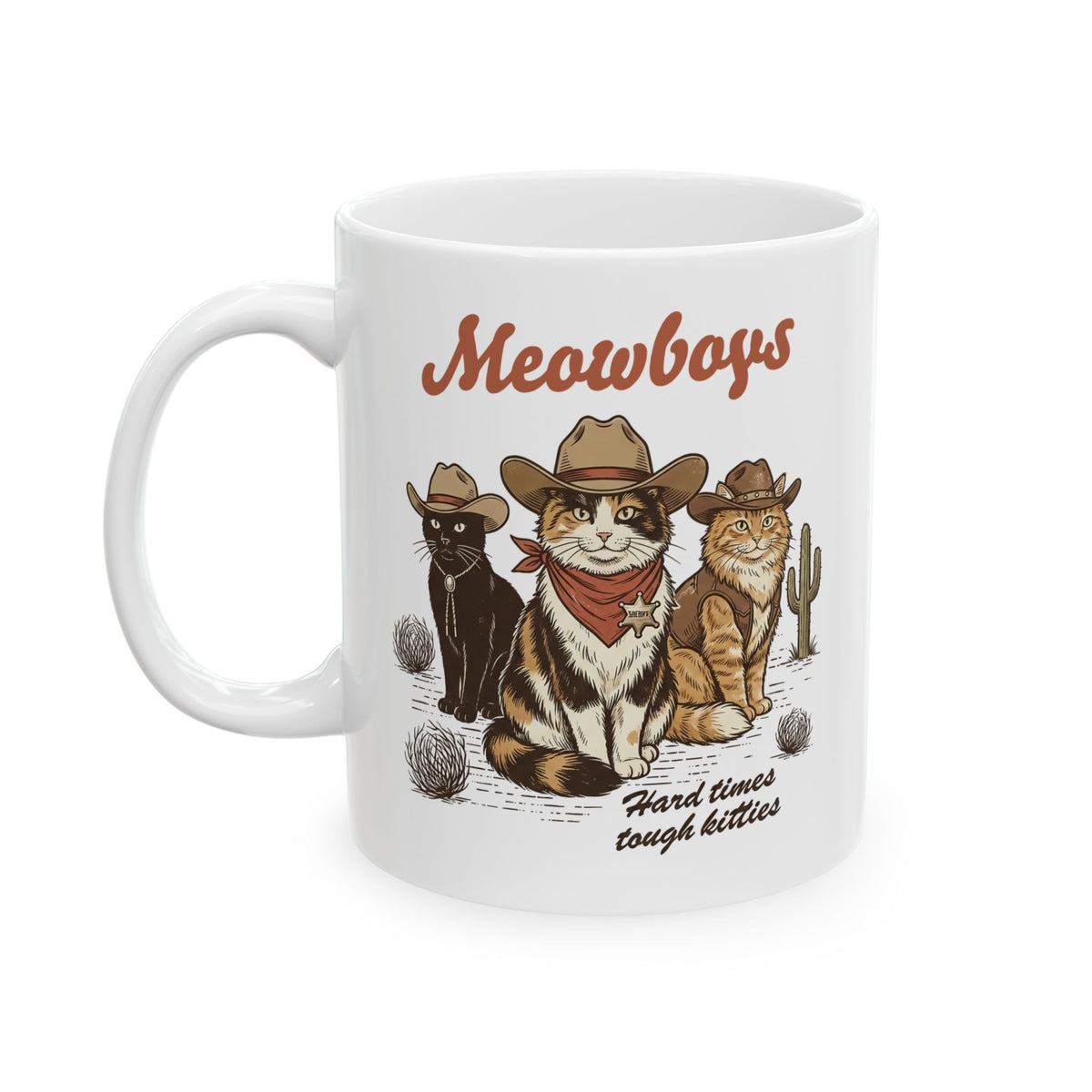 Meowboys Cat Cowboy Ceramic Mug — Funny Western Cat Mug for Cat Lovers