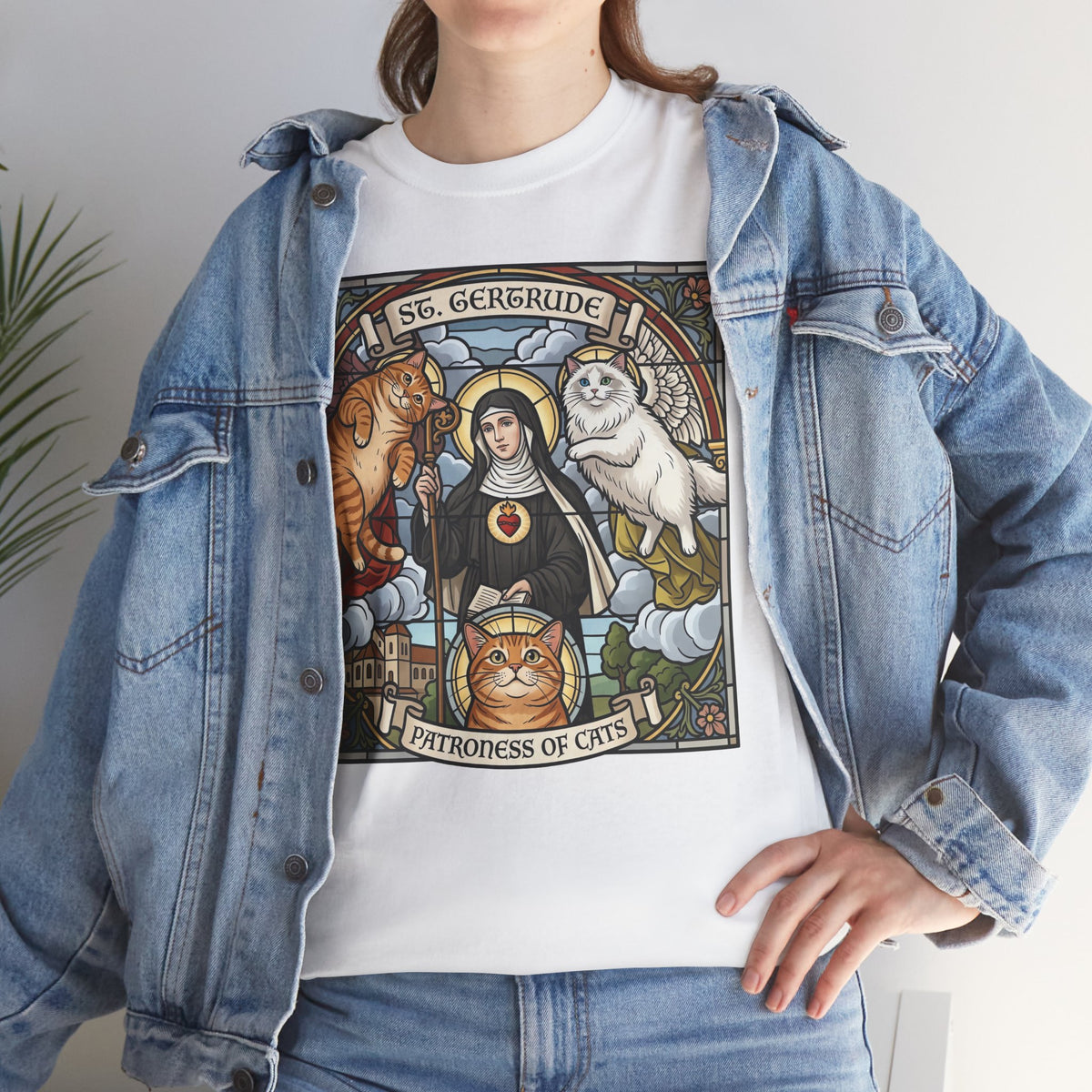 Saint of Cats T‑Shirt — "I See Herebound" Vintage Stained-Glass Cat Graphic Tee