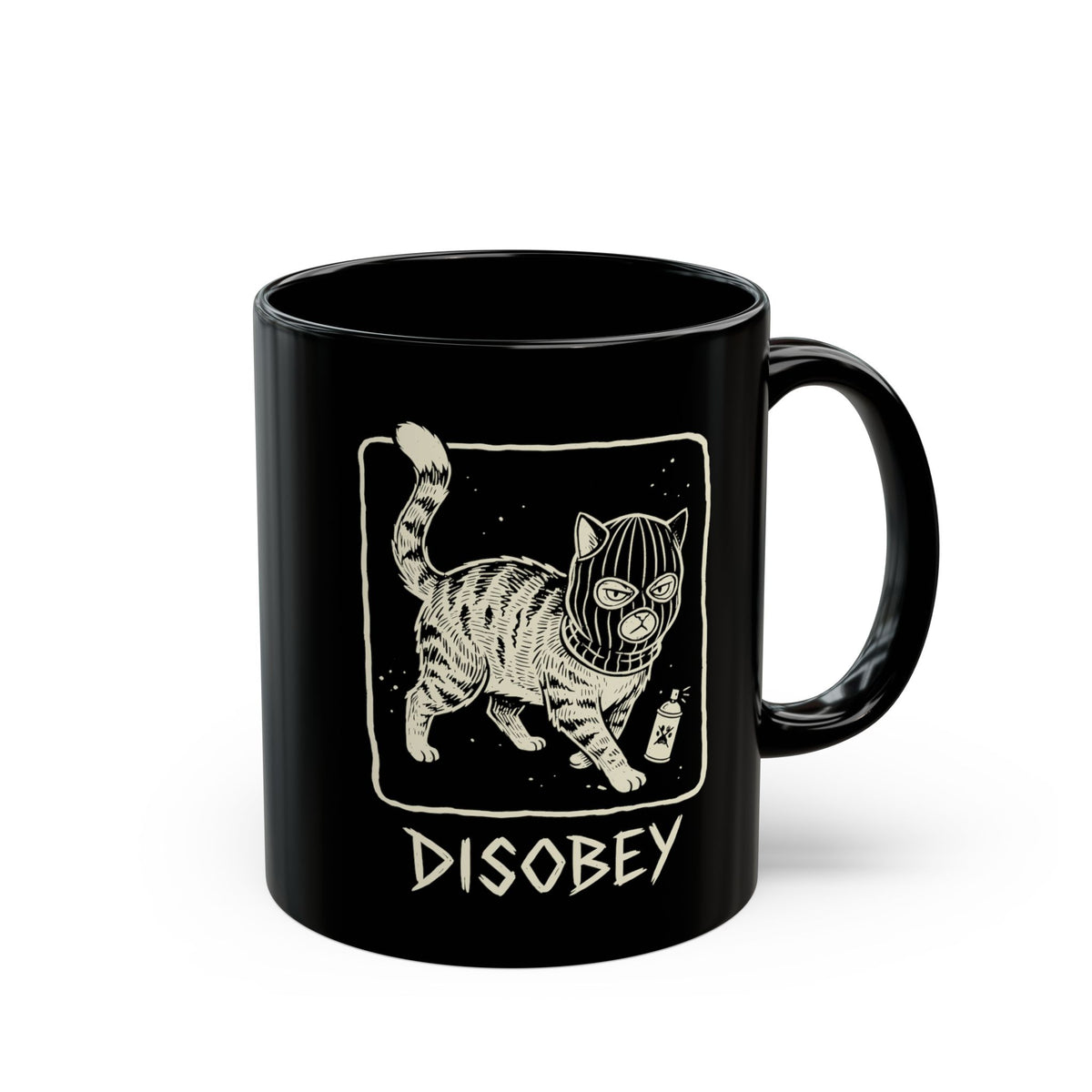 Cat Disobey Black Mug — Funny Rebellious Cat Mug for Cat Lovers