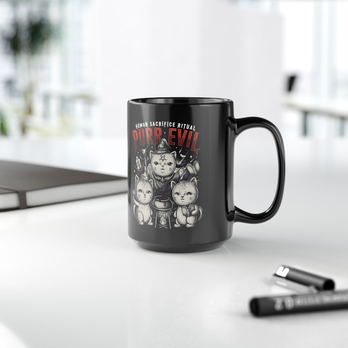 Purr Evil Witch Cats Black Mug — Spooky Alternative Magic Drinkware