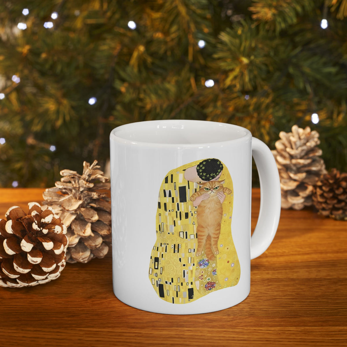 Cat & The Kiss Ceramic Mug — Romantic Cat Illustration Mug