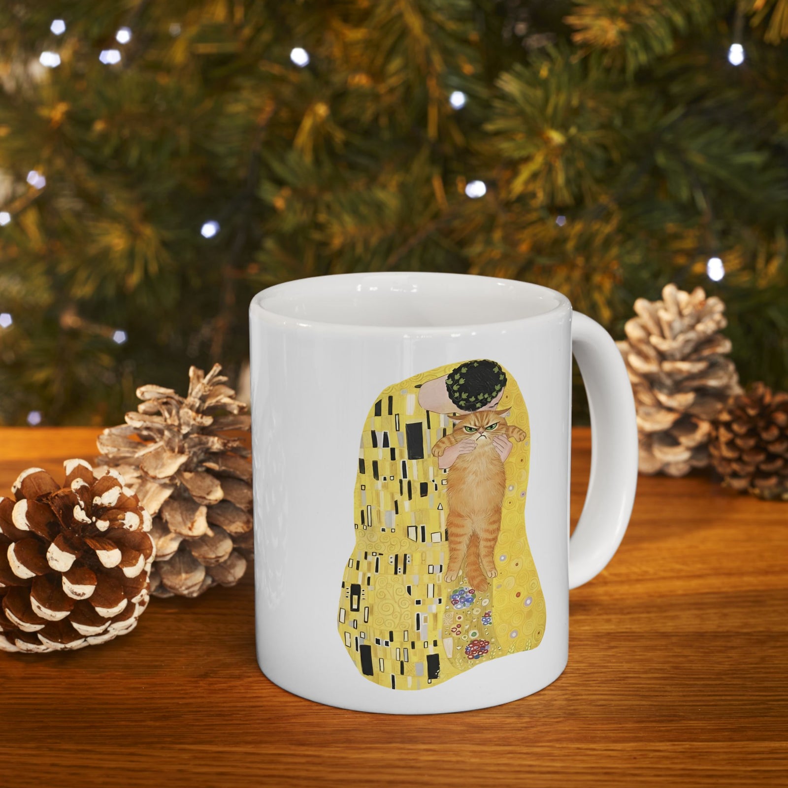 Cat & The Kiss Ceramic Mug — Romantic Cat Illustration Mug