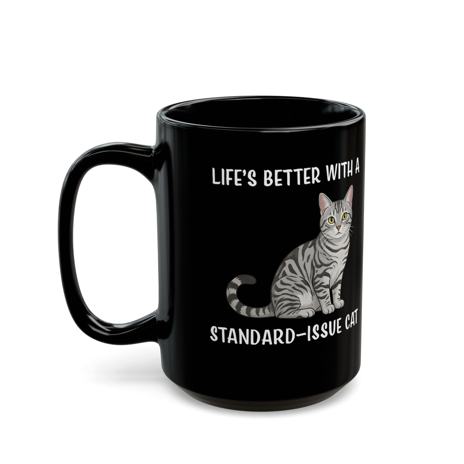 Standard Issue Cat Black Mug Cute Graphic Cat Mug