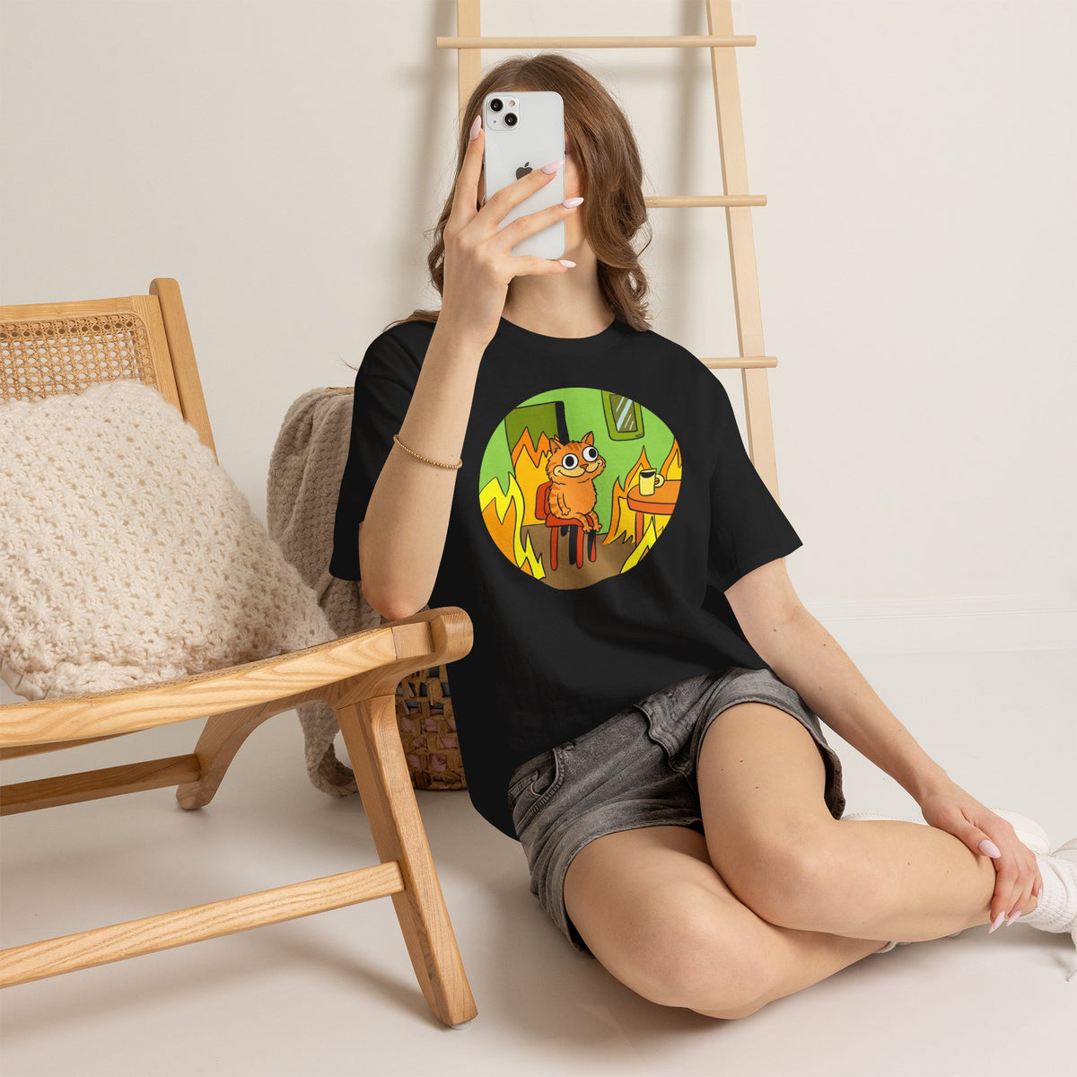 This Is Fine Orange Cat T-Shirt — Funny Meme Parody Feline Graphic Tee
