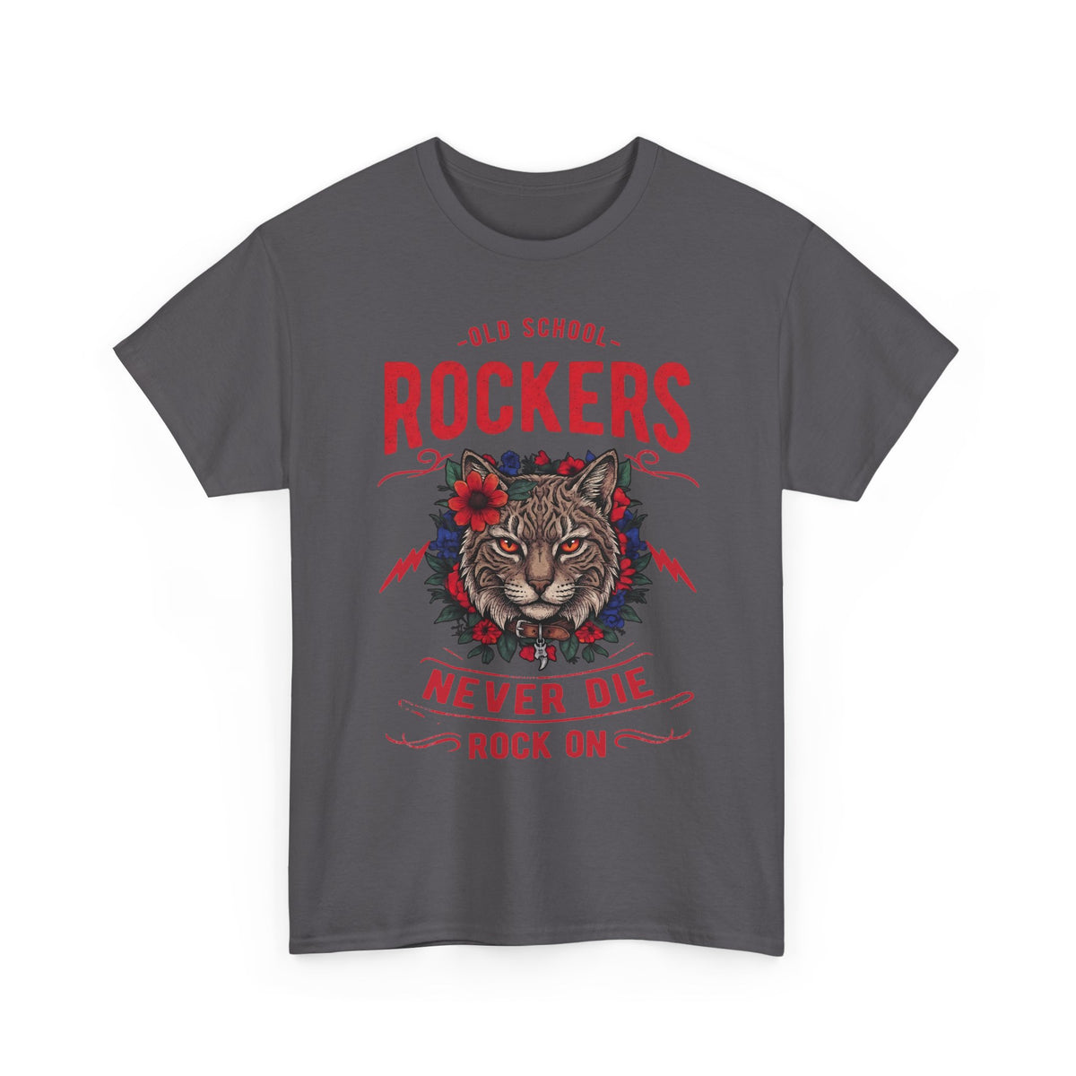 Old School Rockers Never Die Cat T-Shirt — Heavy Metal Rocker Feline Graphic Tee